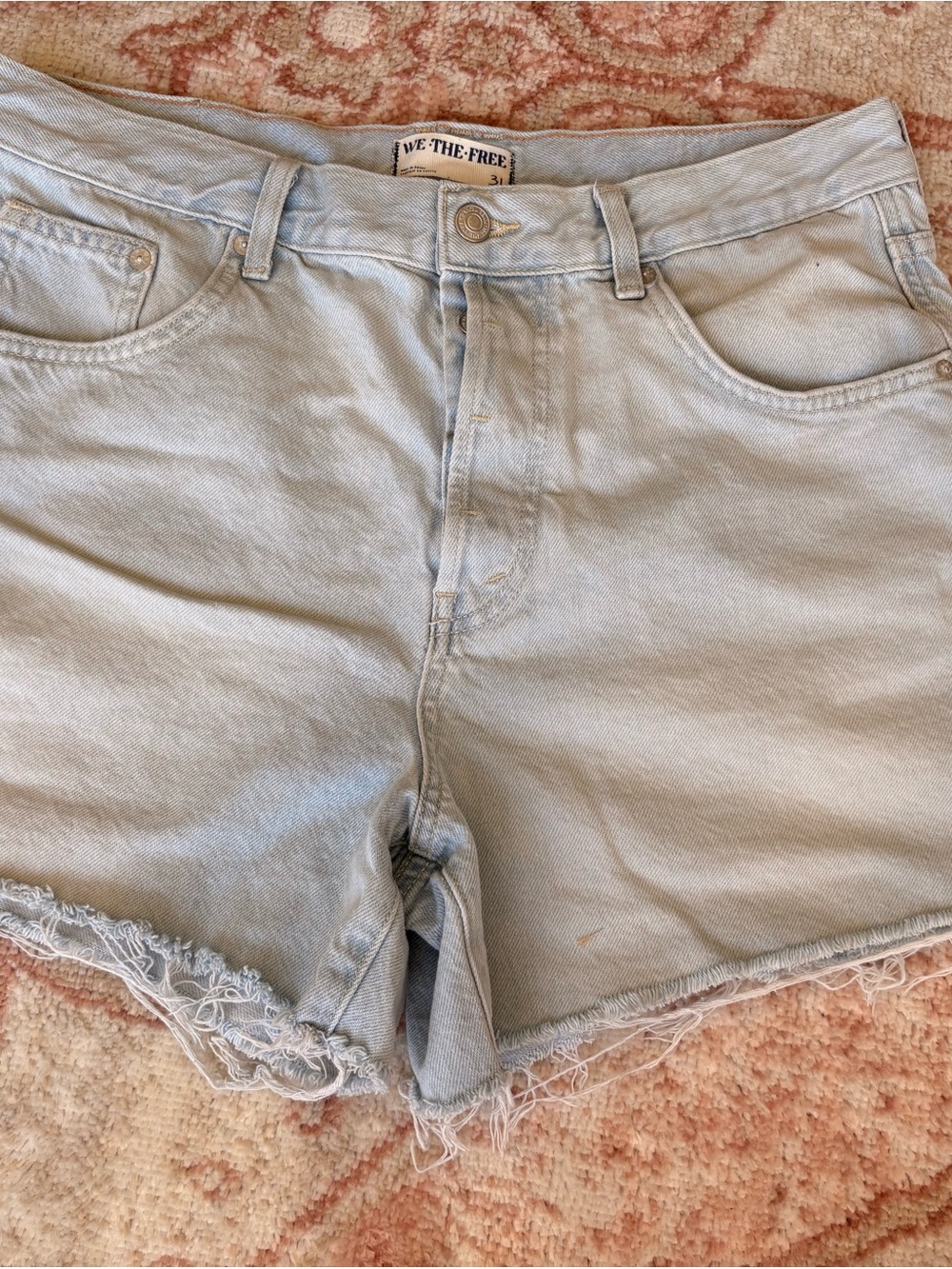 We The Free Pale Blue Distressed Denim Cutoff Shorts